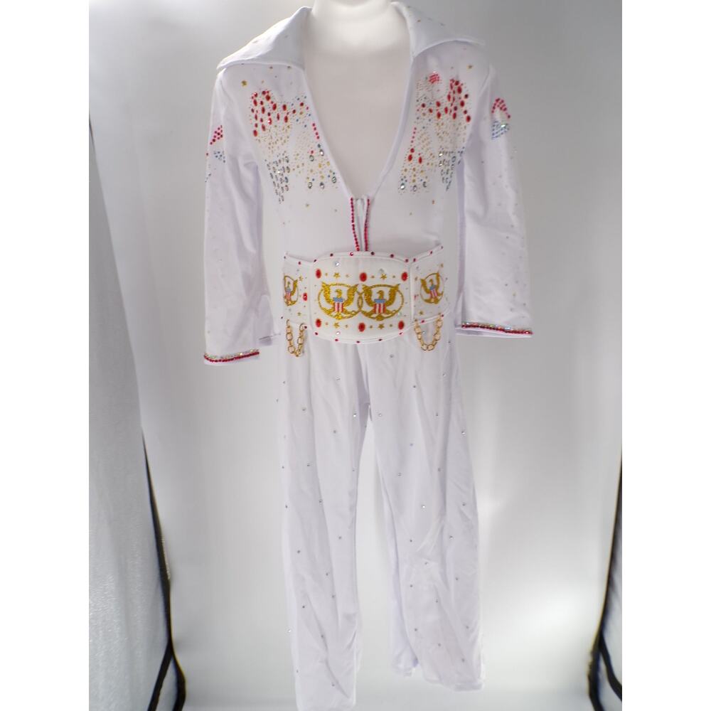 Dance Costume Elvis Large Child White Jumpsuit Jazz Tap Rhinestones character